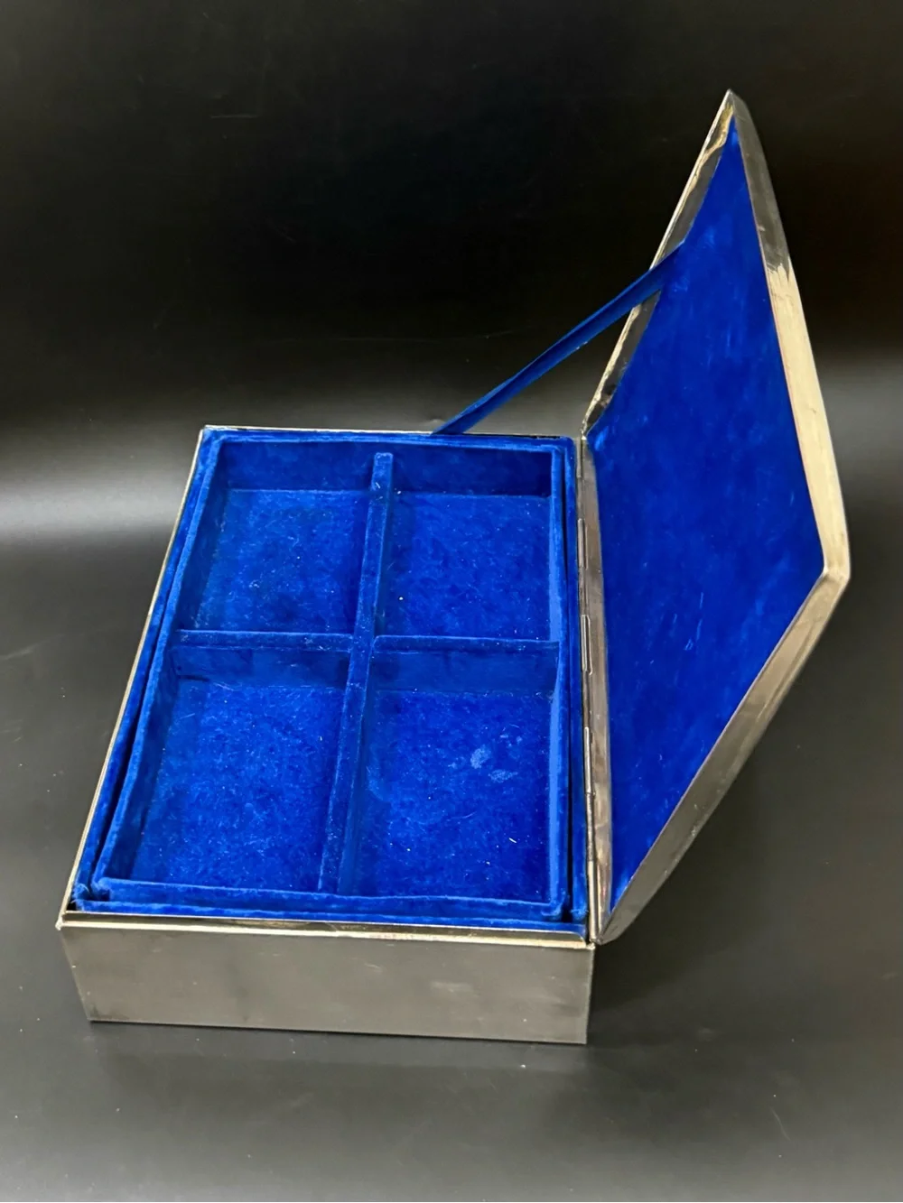 Vintage GODINGER Silver Plated Repousse Large Blue Velvet lined Jewelry Box